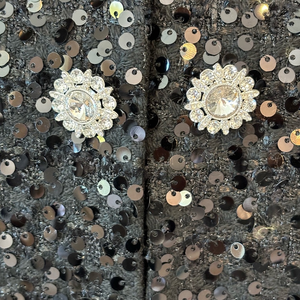 Black Sequin Faux Fur Long Jacket - Picture 8 of 10
